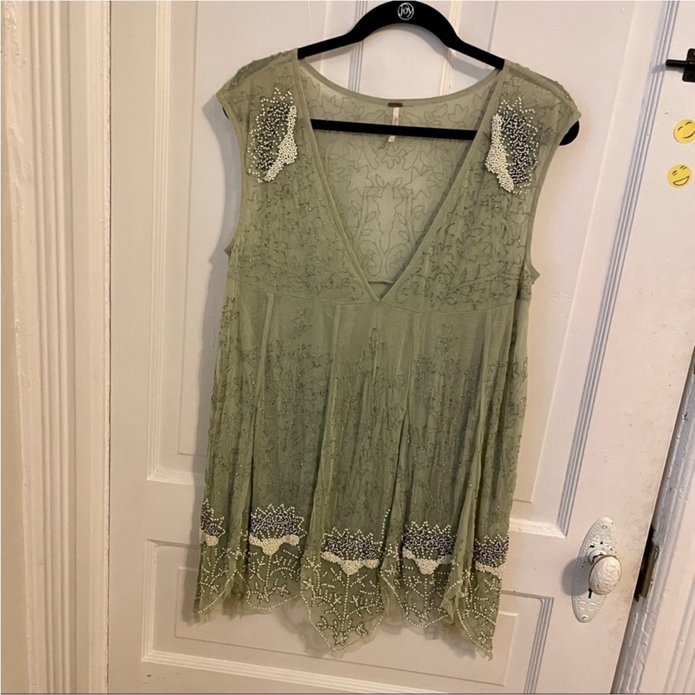 Free People Sage Green Lace Mini Dress